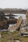 Pointe de Pern (Roc`h Pern). Basse marée et archipel des affleurements rocheux: de droit à la gauche, le Nividic et un de ses pylones, la corne de brume sur un rocher.